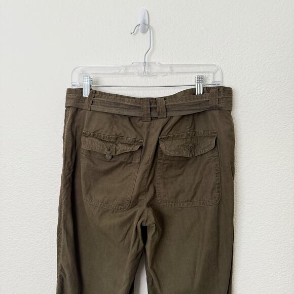 [J. Crew] Olive Green City Fit Straight Leg Utility Pants Belted Roll Tab Size 4 - Picture 4 of 10